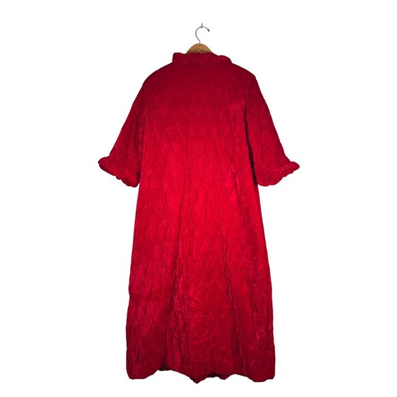 VINTAGE Womens Size 46 Chest House Coat Maxi Red Quilt Velvet Rhinestone Buttons - Picture 7 of 14